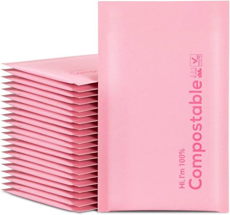 Amazon.com : 4x8 100% Biodegradable Bubble Mailers,25 Count Pink #000 Compostable Padded Packaging Wrap Envelopes Pouches Eco Friendly Self Seal Bags : Office Products Bags Office, Small Business Products, Corporate Image, Small Business Supplies, Compostable Packaging, Addressing Envelopes, Business Products, Bubble Mailer, Bubble Envelopes