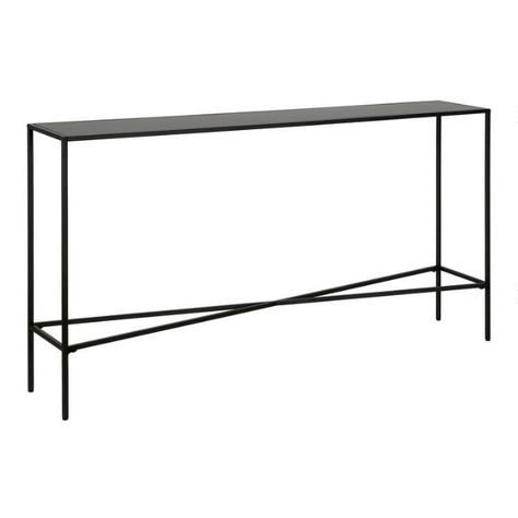 Narrow Black Metal Top Mille Console Table | World Market Narrow Lobby Design, Black Iron Console Table, Black Narrow Console Table, Extra Long Sofa Table, Long Narrow Console Table, Narrow Console Table Entryway, Kitchen Console, Black Metal Console Table, Black Metal Console