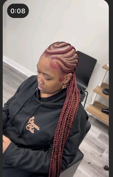 Burgundy Cornrows Black Women, Burgundy Feed In Braids Cornrows, Red Feed In Braids Cornrows, Burgundy Cornrow Braids, Burgundy Feed In Braids, Burgundy Stitch Braids, Red Cornrows Braids Black Women, Burgundy Cornrows, Red Cornrows