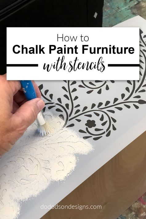 Stenciling On Wood, Stencil On Wood, Stencil Dresser, Inlay Dresser, How To Chalk Paint, Bone Inlay Dresser, Stenciled Table, Minimal Paint, Dresser Diy