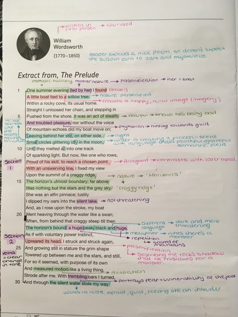 Extract From The Prelude Poem Analysis Gcse, Gcse English Poem Analysis, Prelude Annotations, English Literature Study Aesthetic, Revision Notes English Literature, The Prelude Annotations, Extract From The Prelude Annotations, Gcse Revision Notes English Poems, Extract From The Prelude Analysis