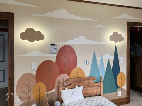 Teddy’s Toddler Room Boy Mural Wall, Nursery Mural Ideas Neutral, Diy Mural Kids Room, Toddler Wall Mural, Toddler Room Mural, Toddler Room Paint Ideas, Kids Mural Wall, Nursery Murals Painted, Kid Room Mural