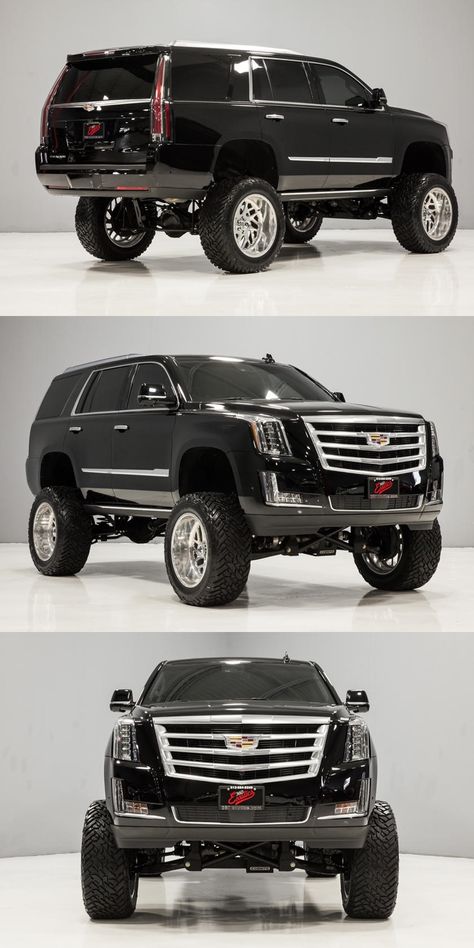 Lifted Cadillac Escalade Is A 750-HP Monster Truck. And it could be yours for $68988. Custom Suv Vehicles, Lifted Escalade, Mom Vehicles, Chevy Suv Tahoe, Overland Suv, Lifted Tahoe, Luxury Trucks, Lifted Gmc Denali, Lifted Suv