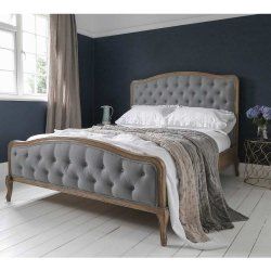 Blue Upholstered Bed, Wood And Upholstered Bed, Grey Upholstered Bed, Linen Upholstered Bed, French Beds, Beige Bed Linen, French Style Bed, Blue Bedroom Ideas, Luxury Beds