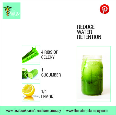 REDUCE WATER RETENTION Your body retains water not because it has excess, but because of lack of water. When dehydrated, the body goes into "survival mode" and begins to retain water.  In order to reduce or relieve the water retention, drink LOTS of water to tell your body that the "draught" is over. Feed your cells with foods that are rich in water content, vitamins and minerals. Here is a good combo to relieve water retention:  JUICE RECIPE: - 4 ribs of celery - 1 cucumber - ¼ lemon Healing Juices, Reduce Water Retention, Juice Ideas, Water Retention Remedies, Drink Lots Of Water, Remedies For Glowing Skin, Feeling Bloated, Juice Smoothies Recipes, Drinks Healthy