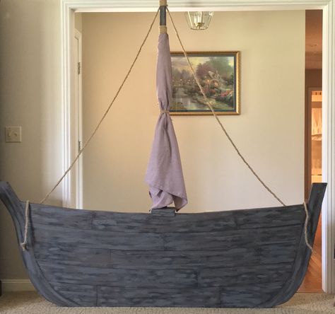 Diy Boat Prop, Vbs Shipwrecked, Greece Party, Boat Props, Shipwrecked Vbs, Camp Vbs, Kids Church Activities, Cardboard Boat, Jesus Calms The Storm