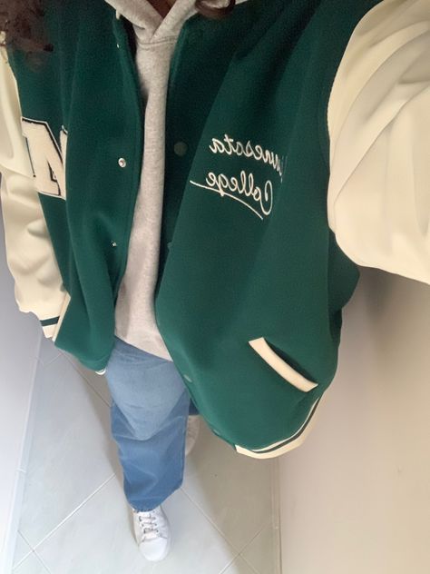 Green Varsity Jacket Outfit Aesthetic, Green Baseball Jacket Outfit, Baseball Jersey Aesthetic, Veracity Jacket, Yellow Varsity Jacket Outfit, Baseball Jacket Outfit Aesthetic, Green Varsity Jacket Outfit, Varsity Jacket Outfit Aesthetic, Green Baseball Jacket