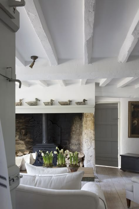 Emma Lewis, Painted Beams, Cottage Lounge, Beams Living Room, Cottage Interior Design, White Beams, Cottage Renovation, Country Cottage Decor, Sitting Rooms