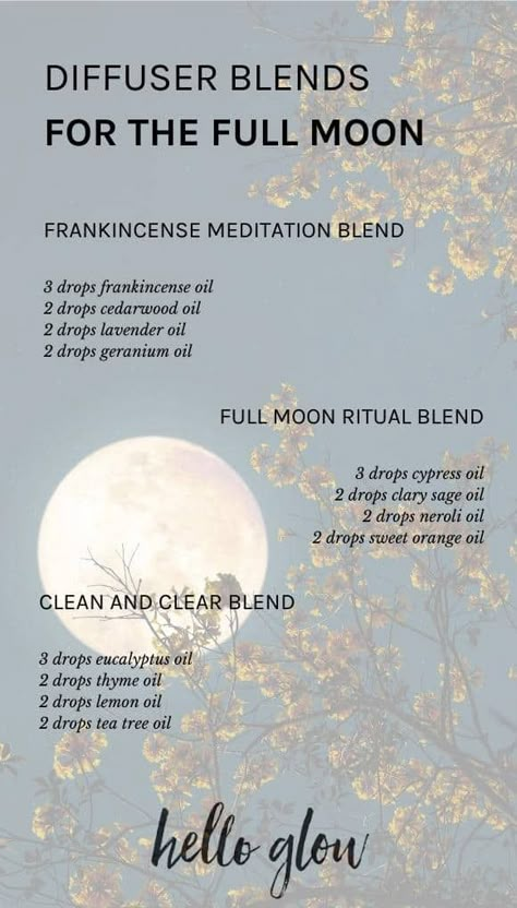 Diy Candles Scented Essential Oils, Full Moon Essential Oils, New Moon Diffuser Blend, Essential Oils For New Moon, Witchy Essential Oil Diffuser Blends, Full Moon Oil Recipe, Full Moon Diffuser Blends, New Moon Essential Oils, Full Moon Essential Oil Blend