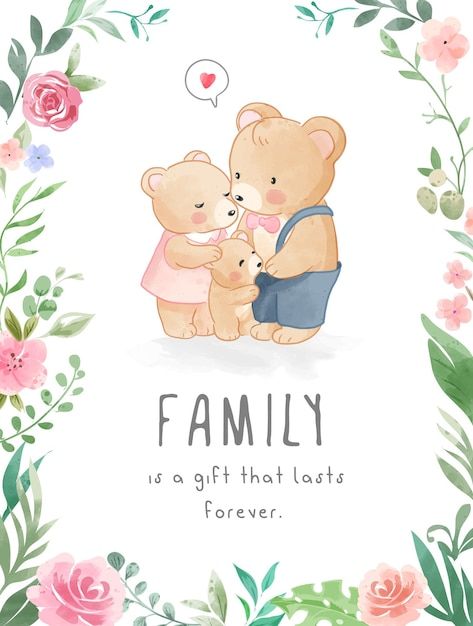 Family Animals Illustration, Animal Family Illustration, Bear Family Illustration, Cute Pastel Background, Family Watercolor, Hug Illustration, Mother And Baby Elephant, Frame Illustration, Family Vector