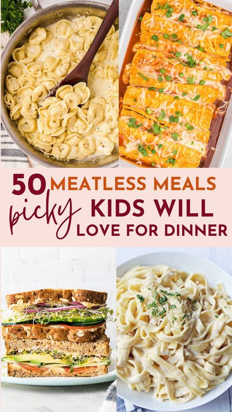 Looking for kid-friendly vegetarian meals that won't bust your budget? These simple, meatless recipes are easy to make, familiar to kids, and perfect for keeping your grocery bill low! Recipes For Dinner Without Meat, Simple Meatless Dinners, Fast Easy Vegetarian Meals, Clean Recipes For Kids, Simple No Meat Dinners, Meatless Dinner Ideas For Kids, Easy Meatless Monday Recipes, Easy Recipes No Meat, Cheap Meatless Dinners