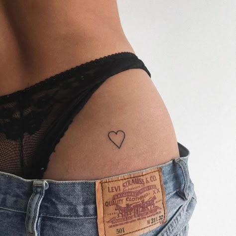 Tattoos On Butts For Women, Heart On Buttcheek Tattoo, Mini Hip Tattoos, Heart Tattoo On Bum Cheek, Small Tattoos On Bum Cheek, Buttcheek Tattoo, But Tattoos, Bum Tattoo, Hidden Tattoos