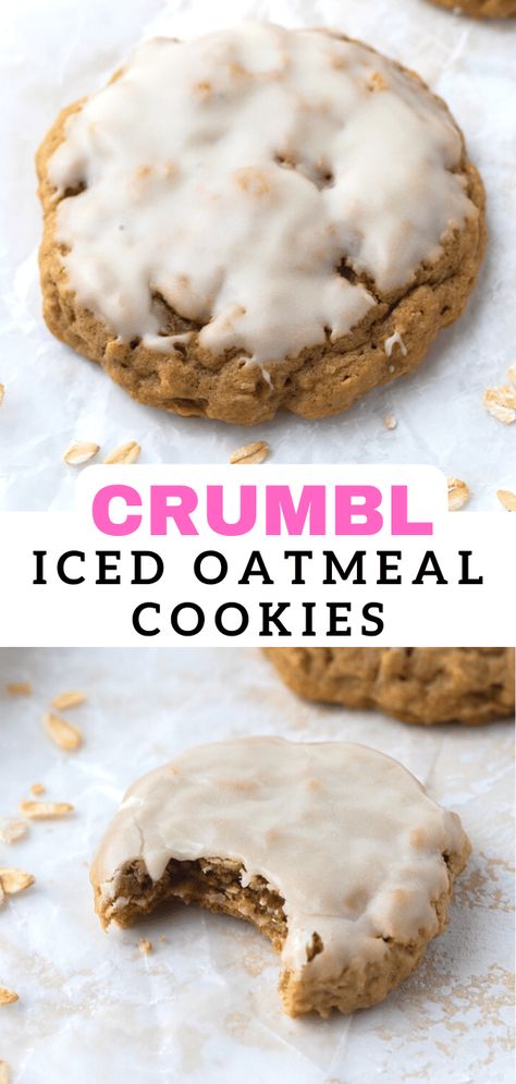 Crumble Cookie Oatmeal Copycat Recipe, Crumble Oatmeal Raisin Cookies, Iced Oatmeal Cinnamon Cookies, Crumble Oatmeal Cookie, Crumbl Cookie Copycat Oatmeal, Crmble Cookie Recipes, Glazed Oatmeal Cookies, Crumbl Oatmeal Raisin Cookies, Crumbl Oatmeal Copycat