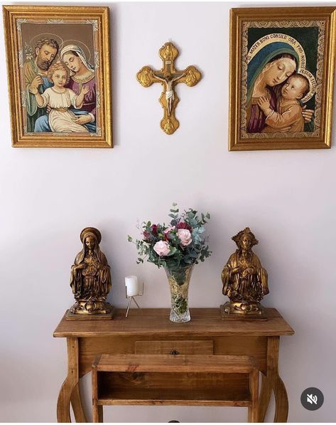 Christian Altar Ideas For Home, Church Sanctuary Decor Interiors, Catholic Altar Home Ideas, Home Altar Catholic Beautiful, Catholic Home Altar Ideas Living Rooms, Guadalupe Core, Simple Altar, Catholic Design, Catholic Home Altar