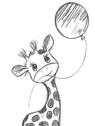 size: 12x9in Art Print: Giraffe and Balloon by Anna Quach : Animal Cute Painting, Cartoon To Draw Easy, Cute Drawing Designs, Cartoons For Kids, Abstract With Meaning, Giraffe Funny, Diy Giraffe Crafts, Giraffe Art Drawing, Drawn Animals