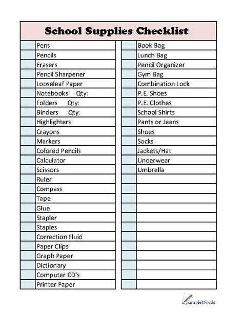 This school supplies checklist provides a full list of over 35 supplies typically needed for a school-aged student, including highlighters, calculators and pencils. High School Supply List Senior, Preppy Back To School Supplies List, 7th Grade Back To School Supplies, Need For School, Stationary You Need For School, What Stationary Do I Need For School, Best Highlighters School, List Of School Supplies For High School, Stationary List For High School