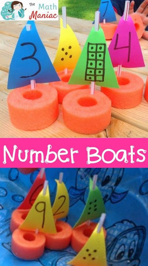 A fun and inexpensive way to work on number recognition, subitizing and other early numeracy skills.  Number boats are inexpensive to make and fun for kids!  Use them in summer school, at home or in the bathtub!  Great for preschool and kindergarten students. Summer School At Home, Beach Theme Preschool, Transportation Theme Preschool, Early Numeracy, Preschool Transportation, Transportation Unit, Transportation Activities, Transportation Crafts, Transportation Preschool