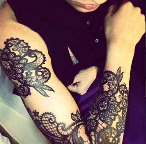 On the shoulder and move it up some. Love the lace! Lace Sleeve Tattoos, Sleeves Tattoos, Lace Tattoos, Tattoo Sleeve Filler, Lace Tattoo Design, Girls With Sleeve Tattoos, White Tattoos, Lace Tattoo, Full Sleeve Tattoos