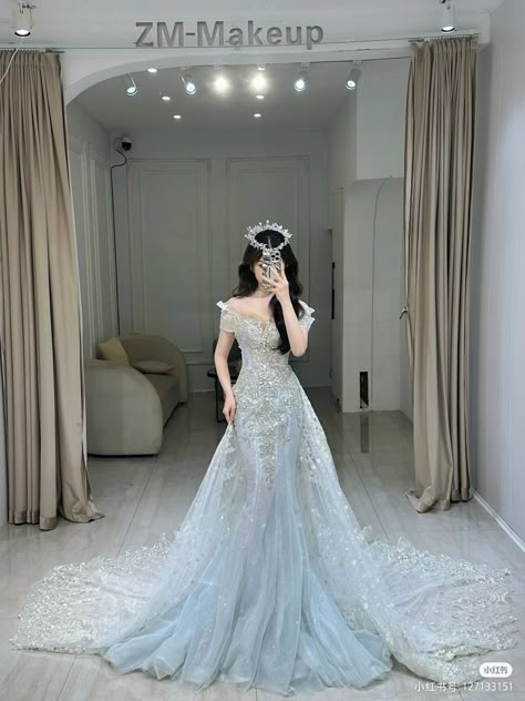 Korean Wedding Dress Gowns, Dress Pengantin, Korean Wedding Dress, Fairy Prom Dress, Gowns Aesthetic, Party Gown Dress, Big Wedding Dresses, Pretty Quinceanera Dresses, Gowns Dresses Elegant