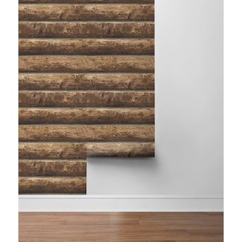 Log Walls Interior, Faux Cabin Walls, Announcing Pregnancy To Husband, Pregnancy To Husband, Cabin Wallpaper, Mountain Bedroom, Peel And Stick Wood, Log Cabin Rustic, Condo Renovation