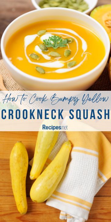 a bowl of soup made from Bumpy Yellow Crookneck Squash and a couple of raw squashes below Crookneck Squash Recipes, Meal Prep Food Ideas, Prep Food Ideas, Yellow Crookneck Squash, Cooking Yellow Squash, Yellow Squash Soup, Cooking Techniques Basic, Garden Meals, Healthy Squash Recipes