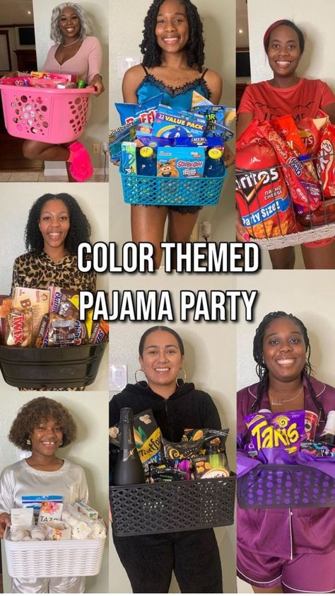 Pink Party Basket Ideas, Color Themed Sleepover, Lady’s Night Ideas, Color Board Night Food, Ladies Night Color Party, Birthday Night In Ideas, Girls Night Color Theme Food, Color Party Ideas For Adults Pink, Slumber Party Themes For Adults