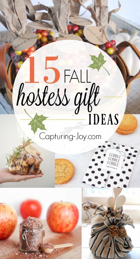 15 Fall Hostess Gift Ideas. Great gift ideas for giving to friends or the host of your Thanksgiving dinner! Capturing-Joy.com Fall Hostess Gift Ideas, Thanksgiving Host Gift, Fall Hostess Gifts, Diy Hostess Gifts, Baby Shower Hostess Gifts, Fall Gift Ideas, Thanksgiving Gift Ideas, Fall Gift Baskets, Shower Hostess Gifts