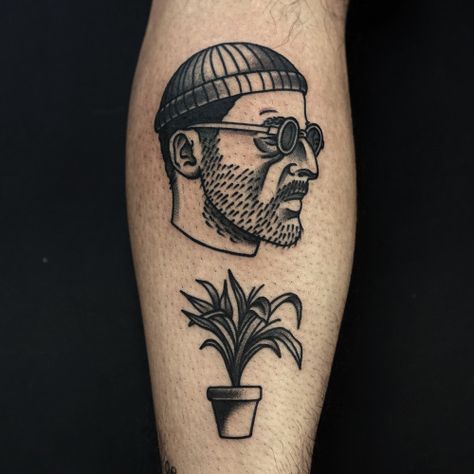 moanaminerva:“ Oh man!” Leon The Professional Tattoo, Gnarly Tattoos, Leon Tattoo, Trad Tattoos, Funky Tattoos, Movie Tattoo, Movie Tattoos, Jean Reno, London Tattoo