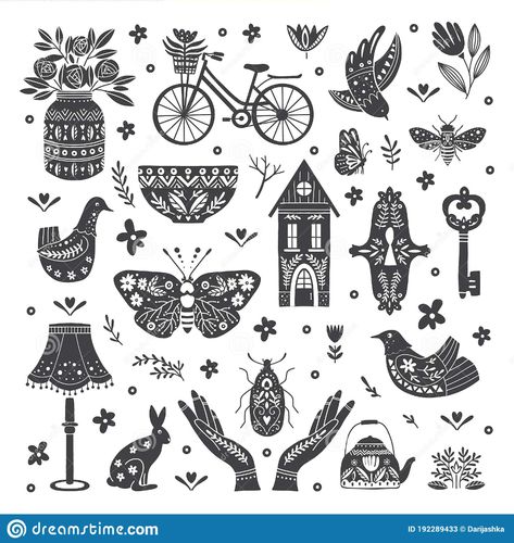 Scandanavian Tattoo, Scandinavian Folk Art Swedish Style, Danish Folk Art, Norway Tattoo, Swedish Tattoo, Scandinavian Tattoo, Folk Illustration, German Folk, Scandinavian Pattern