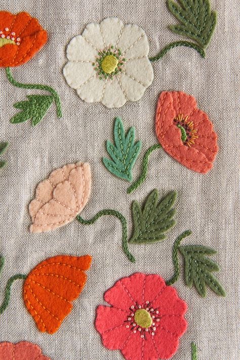 Poppy Garden, Garden Embroidery, Crewel Embroidery Kits, Wool Appliqué, Embroidery Sampler, Purl Soho, Felt Embroidery, Embroidery Transfers, Embroidery Patterns Vintage