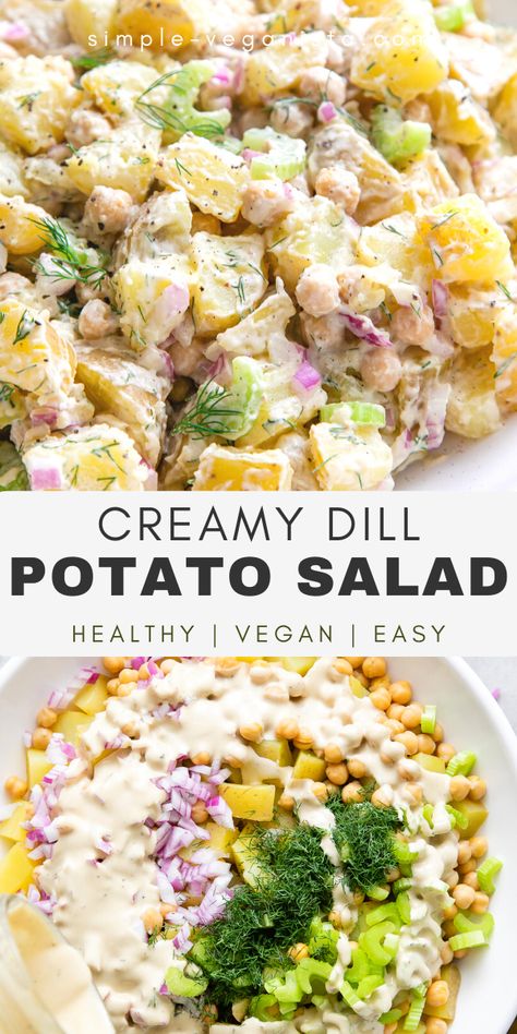 Dill Potato Salad, Dill Potato, Vegan Potato Salad, Vegan Potluck, Potato Salad Healthy, Vegan Potato Salads, Vegan Summer Recipes, Side Dishes For Bbq, Potato Salad Recipe