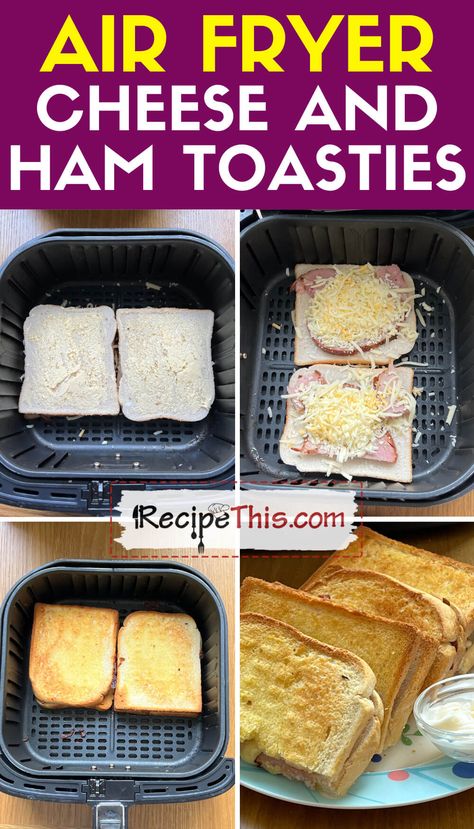 Cheese And Ham Toastie In Air Fryer Air Fryer Toasted Cheese Sandwich, Air Fryer Ham, Air Fryer Cheese, Ham And Cheese Toastie, Cheese Toastie, Toasted Sandwich, Actifry Recipes, Eggs Toast, Air Fryer Recipes Breakfast