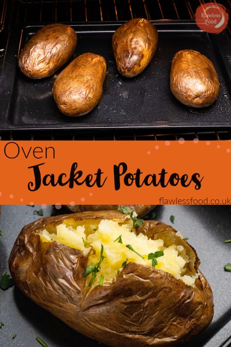 Jacket potatoes cooked in the oven, also known as baked potatoes, are a classic and satisfying dish that can be enjoyed year-round. The key to achieving perfectly crispy skin and fluffy insides is to bake the potatoes at a high temperature after rolling them in salted water. This method adds flavour and draws out excess moisture from the potato skin, resulting in a deliciously crunchy texture. British Jacket Potato, Jacket Potato Oven, Mashed Potato Pie, Jacket Potato Recipe, Crispy Baked Potatoes, Jacket Potatoes, Potatoes In Oven, Uk Recipes, Vegetarian Bake