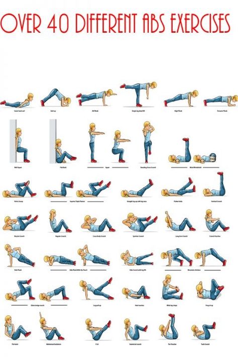 abs exercizes | Over 40 Different Abs Exercises (Plank, bicycle crunch, crunches ... Abdomen Plat, Sixpack Workout, Abs Exercises, Yoga Exercises, Ab Workouts, An Exercise, Body Fitness, Motivation Fitness, I Work Out