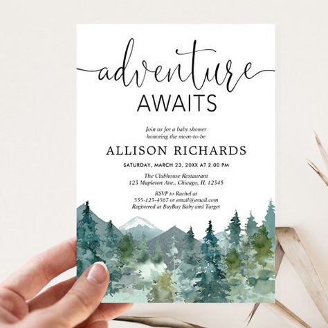 Adventure awaits rustic woodland baby shower for $2.95 - Bridal Shower Invitations Shower Funny, Unique Baby Shower Themes, Neutral Baby Shower Invitations, Baby Shower Invitation Ideas, Rustic Baby Shower Invitations, Modern Baby Shower Invitations, Gender Neutral Baby Shower Invitations, Woodland Baby Shower Invitations, Invitations Design