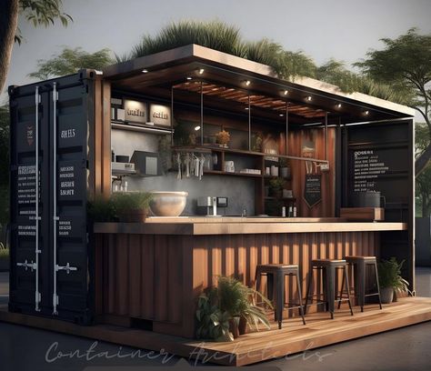 Container Restaurant Design, Restaurant Design Plan, Lake Restaurant, Rustic Coffee Shop, Container Coffee Shop, John Boats, Cafe Display, Container Restaurant, Coffee Infographic