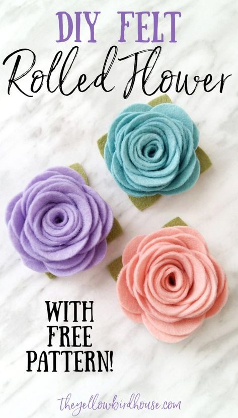 Wool Felt Flowers, Felt Flower Hair Clip, Felt Flower Templates Printable Free Pattern, Felt Hair Clips Diy Free Pattern, Felt Flower Patterns Free, How To Make Felt Flowers, Make Felt Flowers, Making Headbands, Felt Flowers Patterns