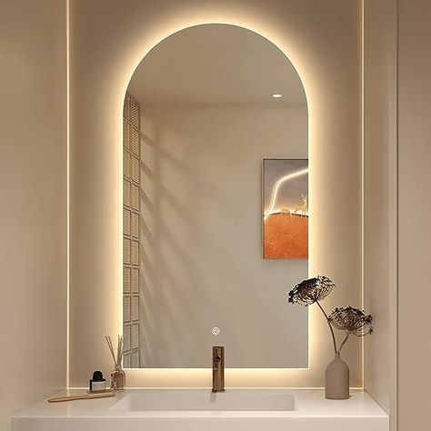 HZSCL Arch Bathroom LED Mirror With Light 40x60cm Arch Light Up Mirror For Bathroom Wall Mounted Vanity Mirror Dimmable 3 Color 50x80cm Smart Bathroom Light Arch Mirror (Size : 40x60cm/15.7x23.6in) : Amazon.co.uk: Home & Kitchen Bathroom Mirrors Led, Bathroom Backlit Mirror Ideas, Backlight Mirror Bathroom, Mirror With Light Behind, Led Mirrors For Bathroom, Long Mirror With Lights, Lit Vanity Mirror, Backlit Mirror Bathroom, Back Lit Mirror