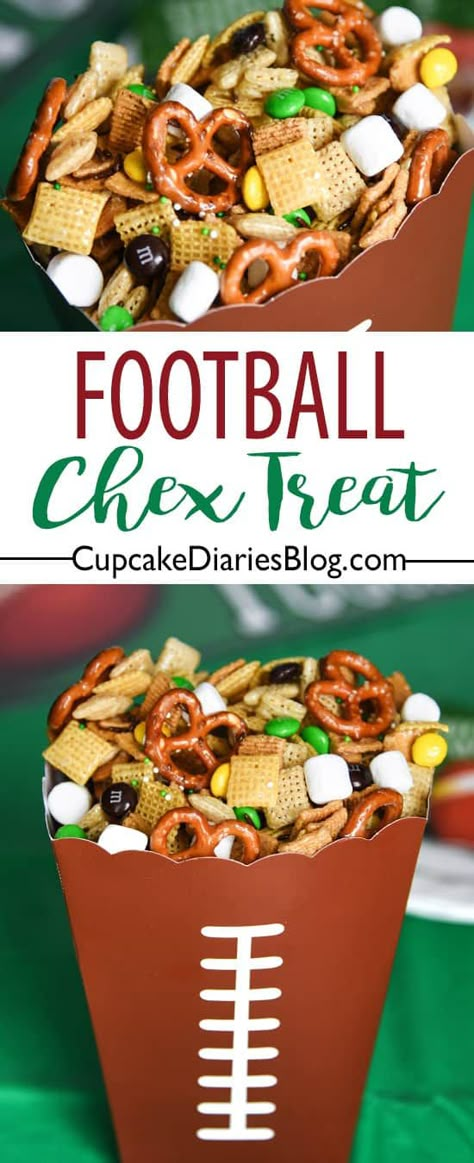 Football Chex Treat - Your game day party needs a sweet and salty treat! Football Chex Treat is the perfect game viewing snack for the whole family. Chex Cereal Treats, Football Game Snacks, Church Snacks, Team Meal, Football Treats, Football Recipes, Cupcake Diaries, Team Snacks, Cooking Projects