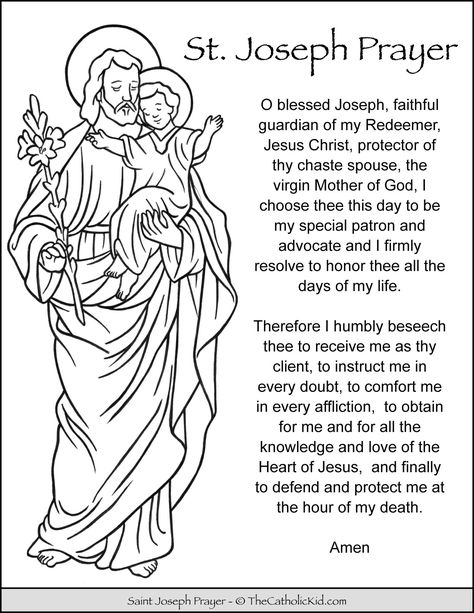 Saint Joseph Prayer - Catholic Prayers For Kids, Saint Joseph Prayer, Catholic Coloring Pages, Prayers For Kids, Afternoon Prayers, St Patrick Prayer, Prayer For Kids, St Joseph Prayer, Catholic Classroom