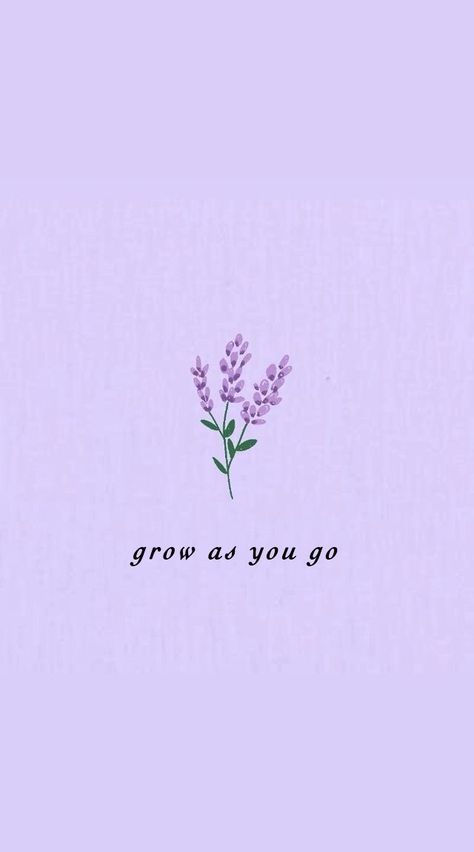 A bright lavender wallpaper with a branch of lavender. "Grow as you go" is written underneath.