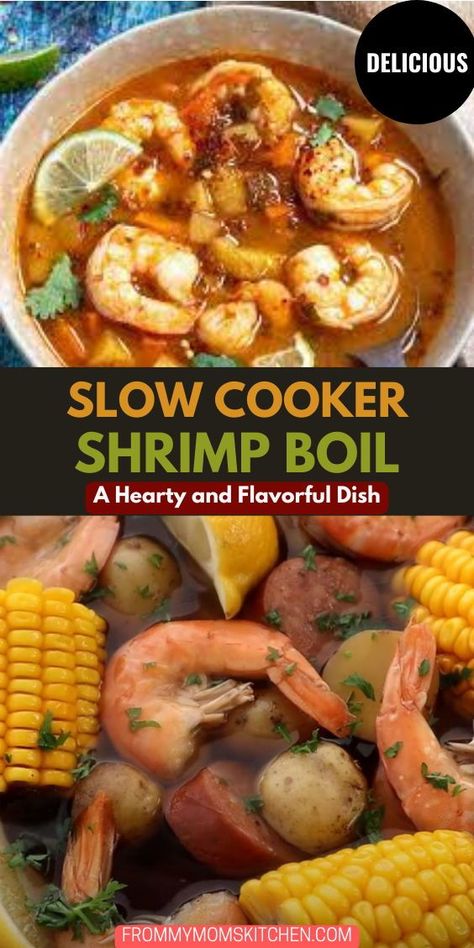 This Slow Cooker Shrimp Boil recipe is the perfect meal for any occasion. Whether you’re hosting a party, having a family dinner, or just craving some comfort food, this dish will hit the spot. Seafood Boil Crockpot Recipes, Shrimp Boil In Crock Pot, Crockpot Seafood Boil, Shrimp Boil Instant Pot, Slow Cooker Shrimp Boil, Crockpot Seafood, Shrimp Corn Sausage Potatoes Crockpot, Shrimp Sausage Potato Corn Boil, Seafood Boils