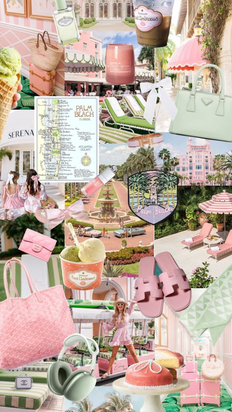 Pink Florida Aesthetic, Hamptons Preppy Aesthetic, Beverly Hills Aesthetic Wallpaper, Palm Beach Mood Board, Love Shack Fancy Color Palette, The Colony Palm Beach, Pink And Green Bachelorette, Palm Beach Color Palette, Coastal Chic Aesthetic