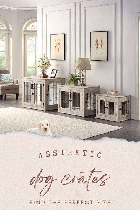 Elevate your pet's living space with our Durable Dog Crate, perfect for small to medium-sized trained dogs! 🐾 Built with high-quality metal wire bars for stability and longevity. Multi-functional design serves as a stylish side table or nightstand, blending seamlessly into any room. 🏡 Wide top provides extra storage space, holding up to 150lbs. Affiliate link.#PetCrate #DogFurniture #homedecorlivingroom #dogcratefurniture #dogcare #homedecortips Pet Rooms Ideas, Dog House Ideas Indoor, Aesthetic Dog Crate, Large Dog Crate Ideas, Dog Furniture Crate, Crate Furniture Ideas, Dog Living Room, Dog Crate Ideas, Dog House Indoor