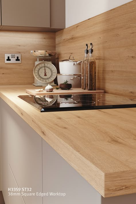 H3359 ST32 - 38mm Postformed Worktop Kitchen With Wood Worktop, Oak Top Kitchen, Kitchen With Wooden Worktop, Egger Kitchen Design, Oak Worktop Kitchen, Kitchen Wood Worktop, Egger Kitchen, Wood Worktop Kitchen, Wooden Kitchen Bench