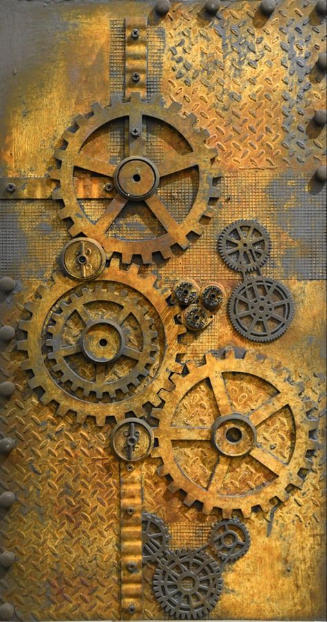 Sculpting Studio, Steampunk Mixed Media Art, Steampunk Diy Crafts, Steampunk Mixed Media, Steampunk Wall, Wooden Gears, Mixed Media Wall Art, Gear Clock, Desain Editorial