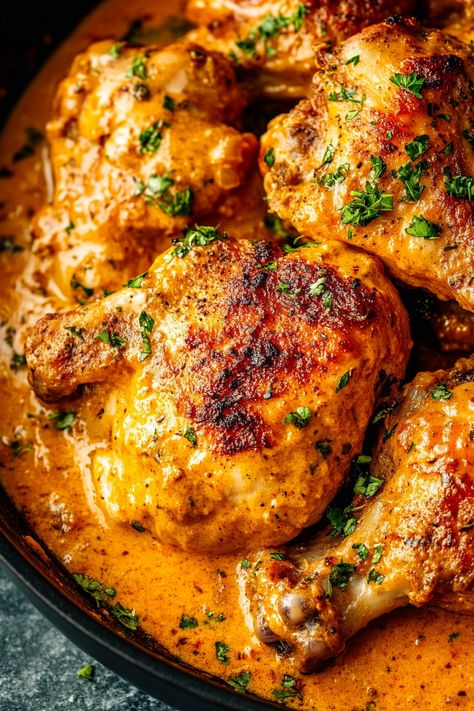 Delicious Southern Smothered Chicken Smothered Chicken And Okra, Dark Chicken Recipes Dinners, Sticky Rice Stuffed Chicken, Garlic Smothered Chicken, Chicken George Recipe, Southern Chicken Marinade, Chicken Thigh Recipes Smothered, Easy Flavorful Chicken Recipes, Buttermilk Sauce Chicken