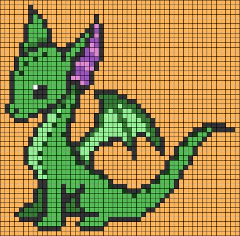 Pixel Art Pattern Dragon, Perler Bead Dragon Pattern, Pixel Dragon Art, Dragon Pixel Art Grid, Dragon Perler Bead Patterns, Perler Bead Dragon, Dino Pixel Art, Dragon Pixel Art, Pixel Art Noel