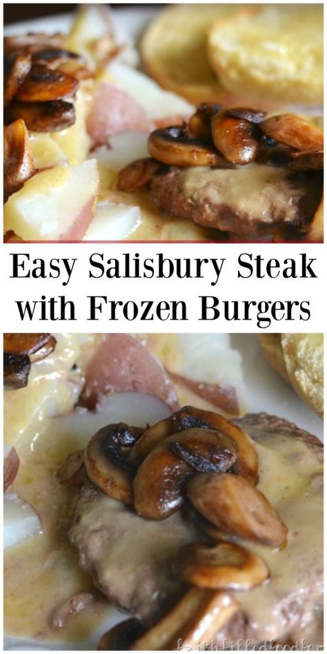 Create this easy Salisbury Steak Meal Using Frozen Hamburger Patties! You can make many delicious recipes with premade beef patties! Check our collection! Recipes Using Hamburger, Salisbury Steak Crockpot, Burger Patty Recipe, Recipes Hamburger, Homemade Salisbury Steak, Easy Salisbury Steak, Hamburger Recipes Patty, Hamburger Steaks, Inexpensive Dinners