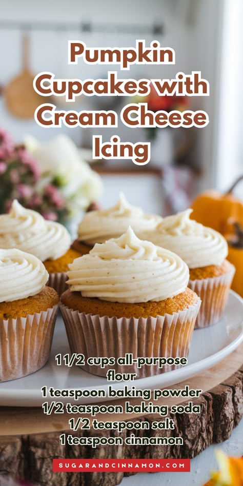 Indulge in the flavors of fall with pumpkin cupcakes topped with creamy cream cheese icing! 🎃🧁 These moist, spiced treats are perfect for any autumn gathering or dessert table. Easy to make and oh-so-delicious! Save this pin for the ultimate pumpkin cupcake recipe you won’t want to miss! 📌✨ Thanksgiving Cupcake Flavor Ideas, Pumpkin Cupcakes With Cream Cheese Icing, Fall Wedding Cupcakes Ideas, Easy Homemade Cupcake Recipes, Fall Cupcake Ideas, Easy Pumpkin Cupcakes, Pumpkin Pie Cupcakes Recipe, Pumpkin Cheesecake Cupcakes, Pumpkin Cupcakes With Cream Cheese